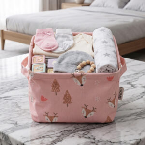 Panier de Rangement Bébé en Tissu Rose