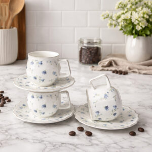 Service à Café au Lait Élégant Motif Floral Bleu
