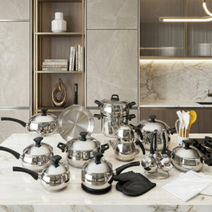 Batterie de Cuisine en Inox 18/10 - 44 Pièces Noir - Falez