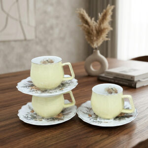 Service à Café Noir Élégant Motif Floral