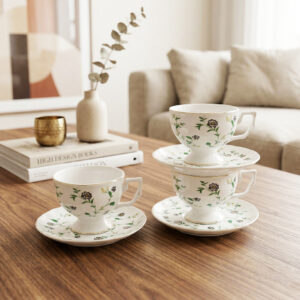 Service à Café Noir Élégant Motif Floral