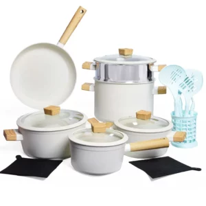 Batterie de Cuisine en Granite 18 Pièces Crème - HASCEVER