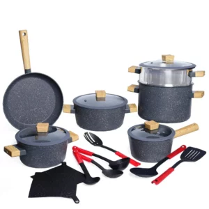 Batterie de Cuisine en Granite 18 Pièces Gris - HASCEVER