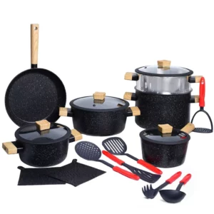 Batterie de Cuisine en Granite 18 Pièces Noir- HASCEVER