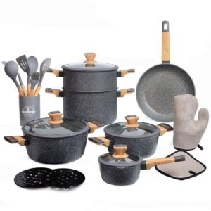 Sizar- Batterie de cuisine 21 pièces en granite Gris
