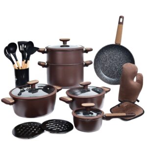 Sizar- Batterie de cuisine 21 pièces en granite Marron