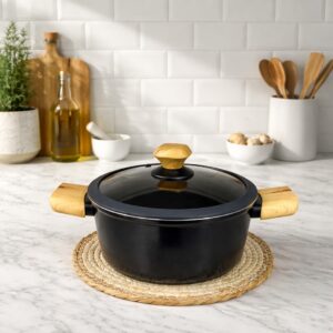 Faitout 26 cm en granite avec couvercle Verre - Noir