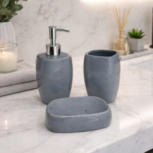 Set Accessoires Salle de Bain 3 Pièces Gris