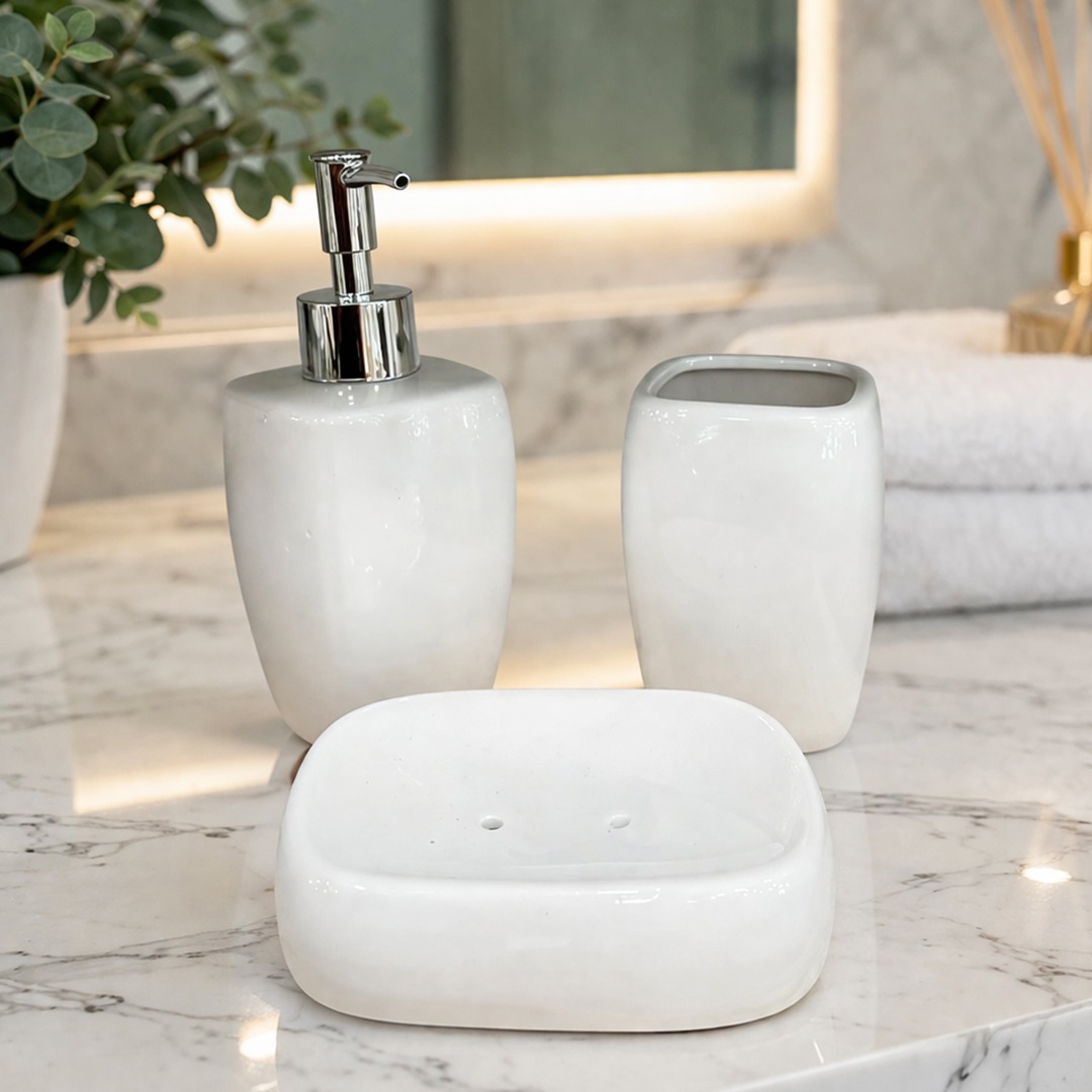 Set Accessoires Salle de Bain 3 Pièces Blanc