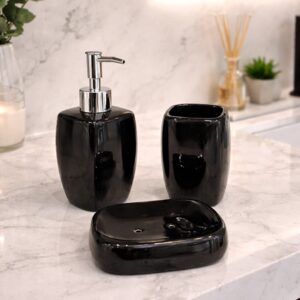 Set Accessoires Salle de Bain 3 Pièces Noir