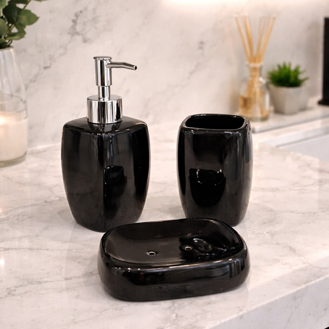 Set Accessoires Salle de Bain 3 Pièces Noir