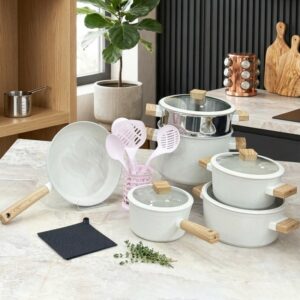 Batterie de Cuisine en Granite 18 Pièces Crème - HASCEVER