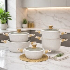 Batterie de Cuisine en Granite 9 Pièces - Noir