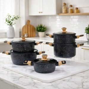 Batterie de Cuisine en Granite 9 Pièces - Noir