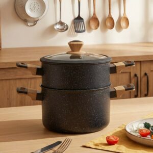 Couscoussier en Granite 26 cm avec Couvercle Noir - Golden House