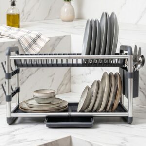 Égouttoir à Vaisselle 2 Niveaux en Aluminium Argent
