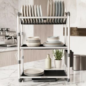 Égouttoir à Vaisselle 3 Niveaux en Aluminium Argent