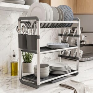 Égouttoir à Vaisselle 3 Niveaux en Aluminium Argent