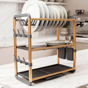 Égouttoir à Vaisselle 3 Niveaux en Aluminium Doré