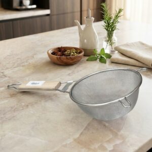 Passoire Fine en Acier Inoxydable avec Manche Bois 18 cm