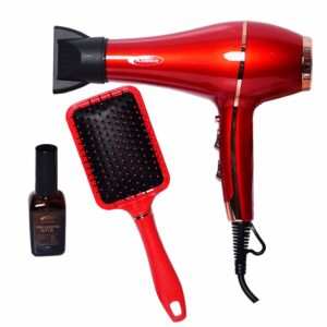HK-446 SECHOIR - Coffret Séche Cheveux + Brosse 13000 RPM 2200W Rouge