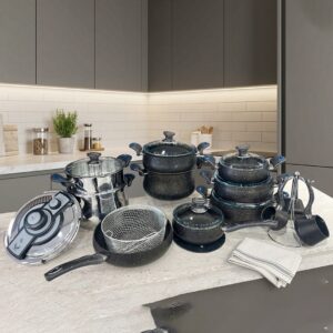 Batterie de Cuisine en Granite 34 Pièces - Noir