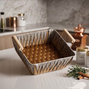 Panier de Rangement Rectangulaire en Osier avec Poignées en Bois