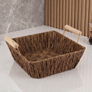 Panier de Rangement Rectangulaire en Osier avec Poignées en Bois