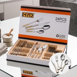 MYD - Coffret Ménagère 24 pièces en Inox 18/10