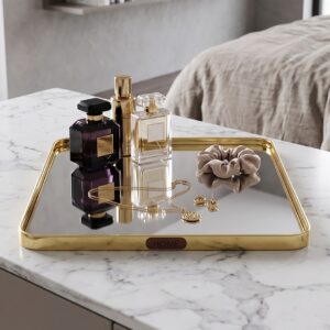 Plateau Miroir Carré 29 cm avec Bordure Dorée