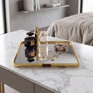 Plateau Miroir Carré 25 cm avec Bordure Dorée