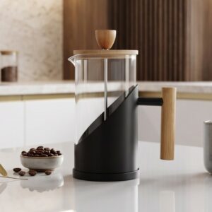 Cafetière à Piston en Verre 1000 ML avec Poignée Effet Bois