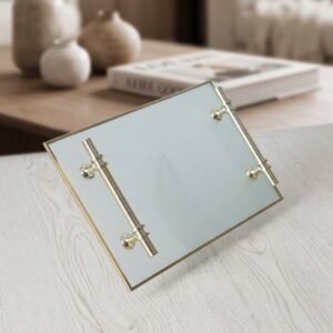 Plateau Rectangulaire en Verre 40x15 cm avec Poignées Dorées