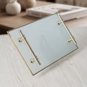 Plateau Rectangulaire en Verre 40x20 cm avec Poignées Dorées