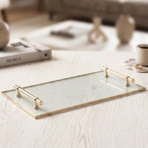 Plateau Rectangulaire en Verre 40x20 cm avec Poignées Dorées