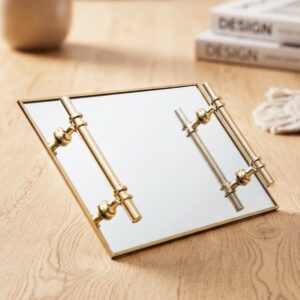 Plateau Rectangulaire en Verre 40x20 cm avec Poignées Dorées