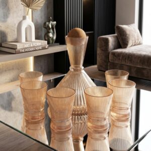 Service à Eau en Verre 7 Pièces Brun Clair