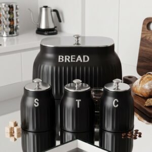 Set Boîte à Pain en Métal avec 3 Bocaux