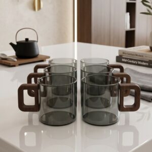 Set de 6 Tasses en Verre Fumé avec Poignées Design