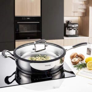 Sauteuse 24 cm en Inox 18/10 avec Couvercle en Verre -Karkmos