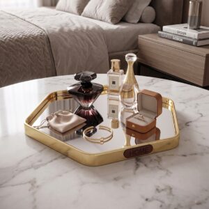 Plateau Miroir Hexagonal 21x24 cm avec Bordure Dorée