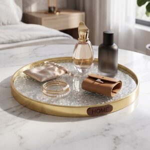 Plateau En verre Rond ⌀29 cm avec Bordure Dorée