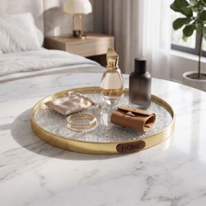 Plateau en verre Rond ⌀19 cm avec Bordure Dorée