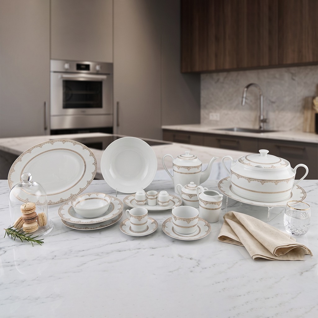 La rose des sables 2336 - Service a table en Porcelaine 61 Pièces