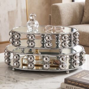 Set de 2 Plateaux Miroir Ronds en Métal Chromé