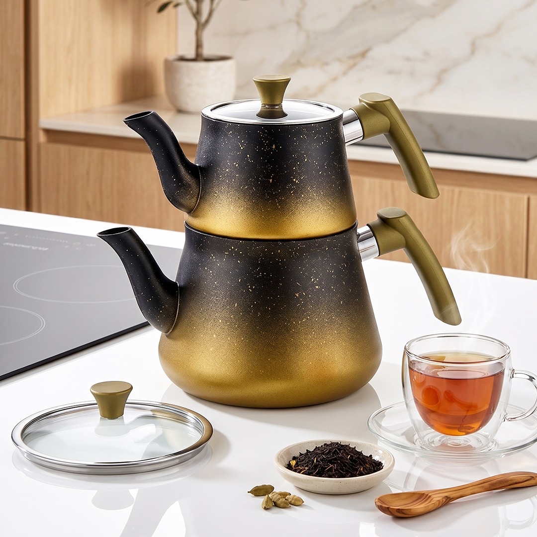 Théière Double en Granite 0,75 L et 1,75 L Gris - MCS