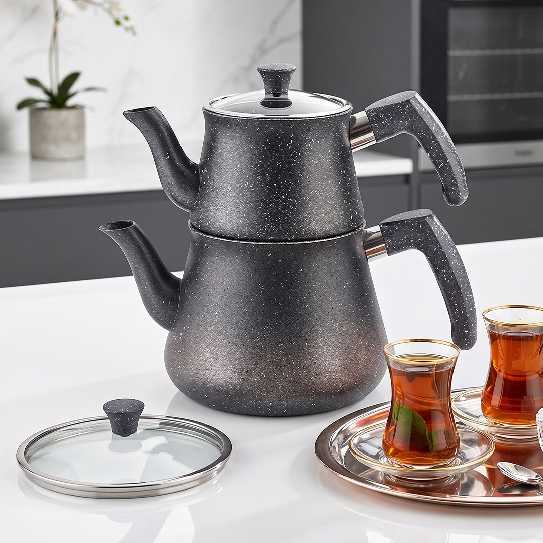 Théière Double en Granite 0,75 L et 1,75 L Gris - MCS