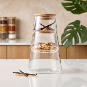 Série de 3 Boîtes en Verre avec Couvercle en Bois