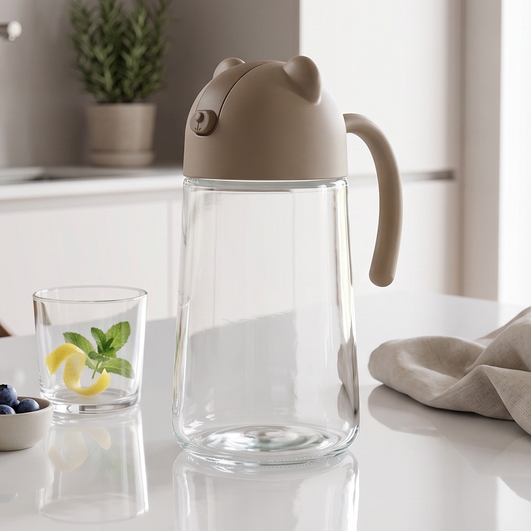 Bouteille d'Huile en Verre avec Couvercle Beige