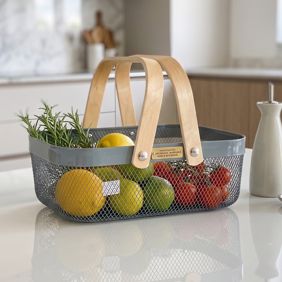 Panier de Rangement Bleu Métal & Bois